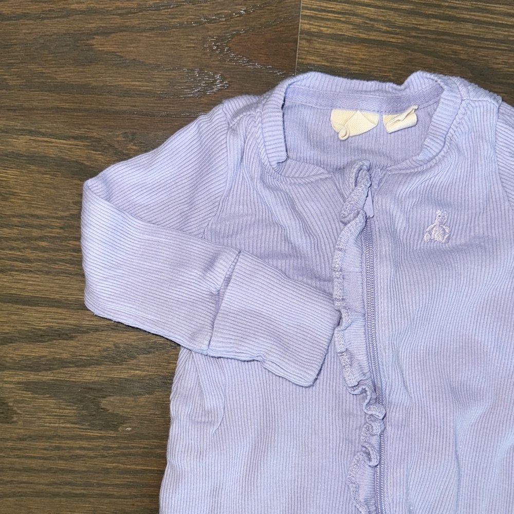 babyGAP Lavender Ribbed & Ruffled Two-Way Zip One-Piece | 0-3 Months - Picture 3 of 8